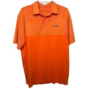 Under Armour HeatGear Men's Large Polo‎ Shirt Orange Loose Fit Golf Athletic